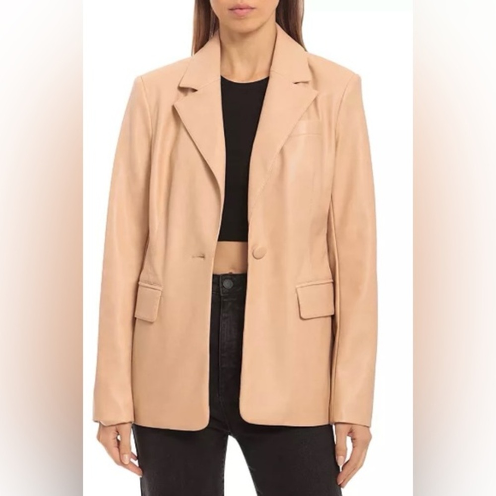 Women's Faux-Leather Fitted Blazer Jacket
